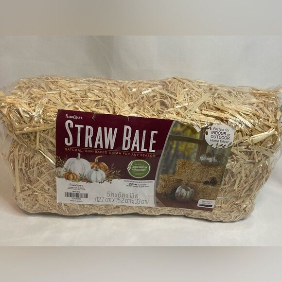 FloraCraft Decorative Straw Bale 5” x 6” x 13” Natural Sun-Baked Indoor/Outdoor - Picture 1 of 5